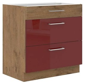 Dolná kuchynská skrinka so zásuvkami Woodline 80 D 3S BB, Farby: dub lancelot + dark wood