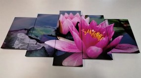 5-dielny obraz ružový lotosový kvet - 200x100