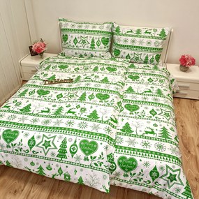 Obliečky bavlnené Vianočné obliečky Christmas zelené - 1x Vankúš 90x70cm, 1x Paplón 140x200cm