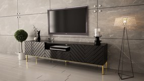 TV skrinka CALI 190cm, čierny lesk, zlaté nohy