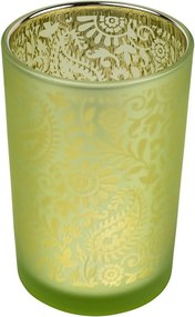 Zeleno strieborný sklenený svietnik s ornamentami Paisley vel.L - Ø12*18cm