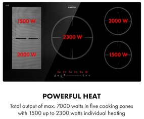 Klarstein Delicatessa 90 Hybrid, vstavaná indukčná varná doska, 7400 W, 5 zón, čierna