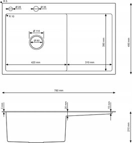 Erga HD, 1-komorový oceľový drez 780x490x210 mm, ľavý, grafitová, ERG-MLS-HD7849LB