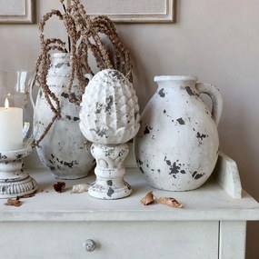 Bielo-šedá antik terakotová váza s uškom Frejus - Ø 24*28 cm