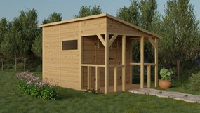 Drevený domček KARAFIAT s terasou (2,7 × 3,95 m) - domceknazahradu.sk