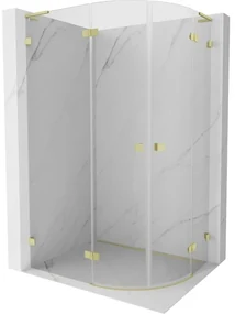 Mexen Lunar, L polkruhový sprchový kút výklopný doľava 80 x 70 cm, 8mm číre sklo, zlatý matný profil, 833L-080L-070P-55-00