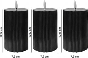 SADA 3x LED sviečky BRILLO LED/2xAA 12,5 cm čierna + diaľkové ovládanie