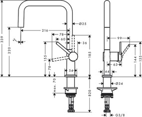 Hansgrohe Talis M54, kuchynská páková batéria U 220, 1jet, matná čierna, HAN-72806670