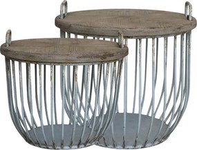 2ks zelený antik kovový coffee stolík s drevenou doskou Charlotte - Ø 57*48 cm