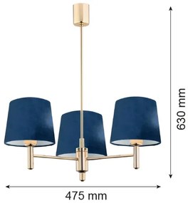 Argon 1485 - Luster na tyči PONTE 3xE27/15W/230V modrá/mosadz