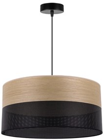 Závesné svietidlo Wood, 1x dýha zlatý dub/čierne PVC tienidlo, (fi 44cm)