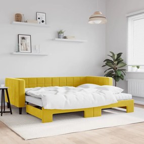 Rozkladacia denná posteľ s matracmi žltá 90x200 cm zamat 3196720