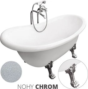 Besco Akrylátová voľne stojaca vaňa Otylia Glam S 160x77 (170x77) bez prepadu BESCO-Typ výpuste: Click-Clack bez prepadu, chróm, BESCO-Nôžky: Biela, …