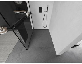 Mexen Kioto+, sprchová zástena s poličkou a držiakom na uteráky 70 x 200 cm, 8mm sklo číre sklo vzor čierny rám, čierny profil, 800-070-121-70-70