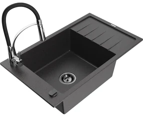Mexen Elias, 1-komorový granitový drez 795x480x200 mm a drezová batéria Aster, čierna škvrnitá, 6511-76-73450-07-B