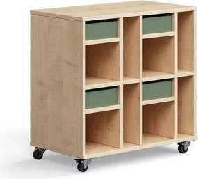 Úložná skriňa CASPER, 4 zásuvky, 8 priehradiek, breza, tmavozelená