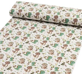 Biante Detské bavlnené posteľné obliečky do postieľky Sandra SA-657 Zeleno-hnedé dinosaury na bielom Do postieľky 90x140 a 40x60 cm