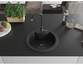 Mexen Diego, granitový drez 488x488x167 mm, 1-komorový, čierna-strieborná metalíza s čiernym sifónom, 6512481000-73-B