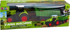 LEAN Toys Poľnohospodársky traktor s vyklápacím prívesom, diaľkovo ovládaný RC, so svetlami, mierka 1:24