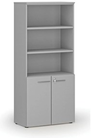 Kombinovaná kancelárska skriňa PRIMO GRAY, dvere na 2 poschodia, 800 x 420 x 1781 mm, sivá