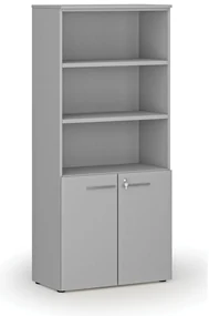 Kombinovaná kancelárska skriňa PRIMO GRAY, dvere na 2 poschodia, 800 x 420 x 1781 mm, sivá