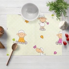 Biante Detské bavlnené prestieranie na stôl Sandra SA-729 Veselé ovečky na svetlo zelenom bodkovanom 30x40 cm