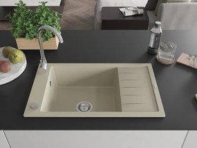 Mexen Elias granitový jednodrez s odkvapkávačom 795 x 480 mm, béžový, sifón chróm - 6511791005-69