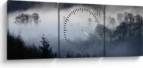 Obraz hmly nad lesom (s hodinami) (90x30 cm)