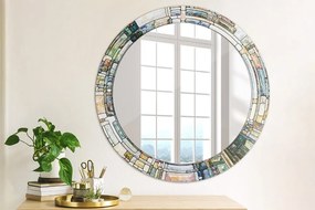 Okrúhle dekoračné zrkadlo s motívom Abstraktné okno z farebného skla fi 70 cm