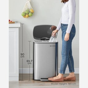 Kuchynský odpadkový kôš 50 L, pedálový, strieborný