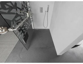 Mexen Kioto+, sprchová zástena Walk-In s poličkou a vešiakom 110 x 200 cm, 8mm číre sklo biely vzor, brúsená oceľ profil, 800-110-121-97-85
