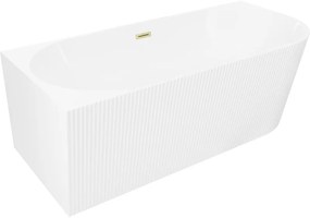 Mexen Silo, rohová voľne stojaca ryhovaná vaňa, ľavá, 170 x 80 cm, biela lesklá, zlatý matný prepad, 52891708000L-55