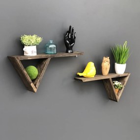 Sada 2 drevených nástenných políc Triangles