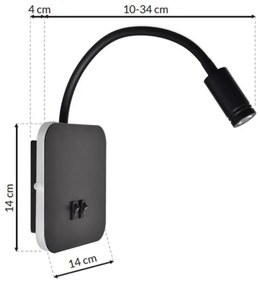 LED Flexibilná nástenná lampička BASE 1xLED/8W+1xLED/2W/230V čierna/strieborná