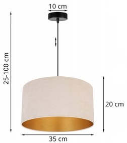 Závesné svietidlo Mediolan, 1x svetlobéžové/zlaté textilné tienidlo, (výber z 2 farieb konštrukcie), (fi 35cm)