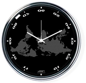 Čierne vodorovne zrkadlené hodiny s mapou