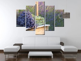 Gario Obraz s hodinami Kytica levandule - 5 dielny Rozmery: 150 x 105 cm