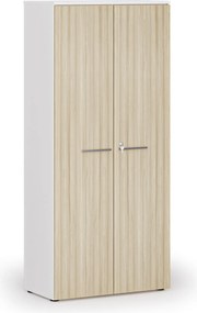 Kancelárska skriňa s dverami PRIMO WHITE, 800 x 420 x 1781 mm, biela/dub prírodná