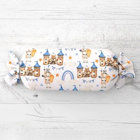 Biante Detský vankúš valec bonbon Sandra SA-666 Modro-hnedé hrady a rytieri na bielom 15x100 cm