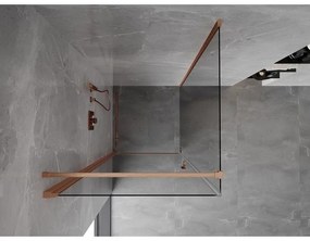 Mexen Mist-B, 1-krídlový výklopný sprchový kút 75 x 75 cm, číre sklo, medený matný profil, 8A2T-075-075-65-00