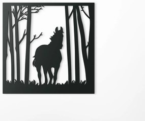 drevko Drevený obraz na stenu Kôň v lese Rozmer obrazu: 32,5 x 32,5 cm, Farba dekorácie: Čierna