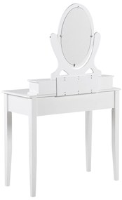 Toaletný stolík 4 zásuvky oválne zrkadlo a biela stolička LUNE Beliani
