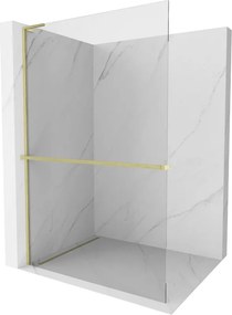 Mexen Kioto+ L, sprchová zástena Walk-In s poličkou a vešiakom 100 x 200 cm, 8mm číre sklo, zlatý matný profil, 800-100-123-55-00
