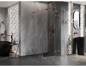 Mexen Lunar, L výklopný sprchový kút pravý 80 x 80 cm, 8mm číre sklo, profil medená matná, 834L-080-080-65-00-P