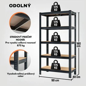 Regál s vysokou nosnosťou HEAVY, max. 875kg, 90x40x180cm, čierna Jurhan