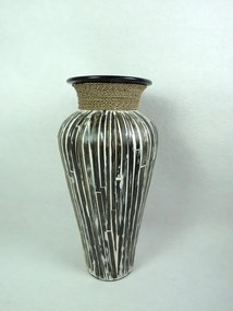 Váza BAMBOO I - tmavá hnedá,60 cm,  ručná práca, keramika a pravé listy