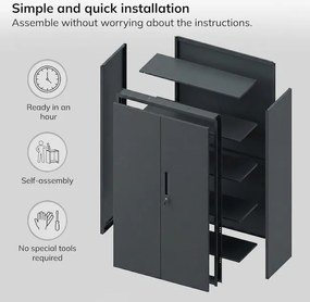 Modulárna kovová multifunkčná skriňa so zásuvkou antracitová MEGAN 1850 x 900 x 400 mm