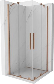 Mexen Velar Duo, sprchový kút s posuvnými dverami 90(dvere) x 90(dvere) cm, 8mm číre sklo, medená matná profil, 871-090-090-02-65