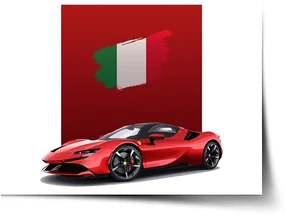 Sablio Plagát Ferrari Talianska vlajka na červenom bloku - 60x40 cm