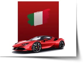 Sablio Plagát Ferrari Talianska vlajka na červenom bloku - 60x40 cm